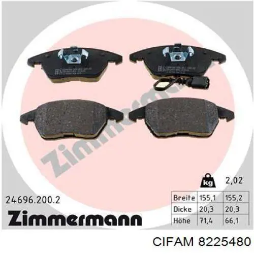 Купити 8225480 Cifam Колодки гальмівні передні, дискові