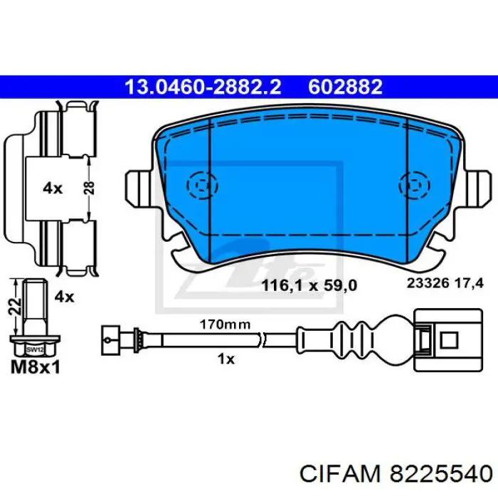 8225540 Cifam Колодки гальмівні задні, дискові