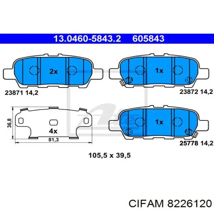 Задні гальмівні колодки Cifam 8226120 ціна, від 15.79 USD