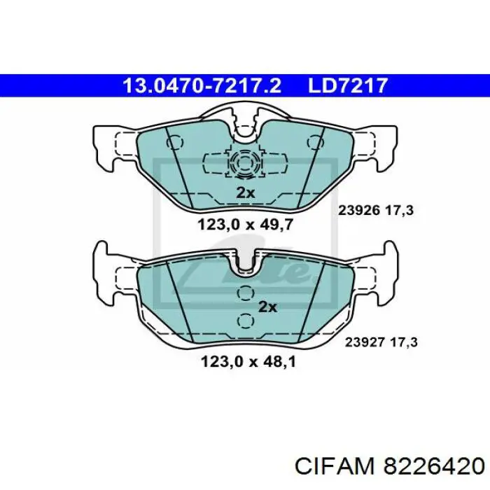 Задні гальмівні колодки Cifam 8226420 ціна, від 23.59 USD
