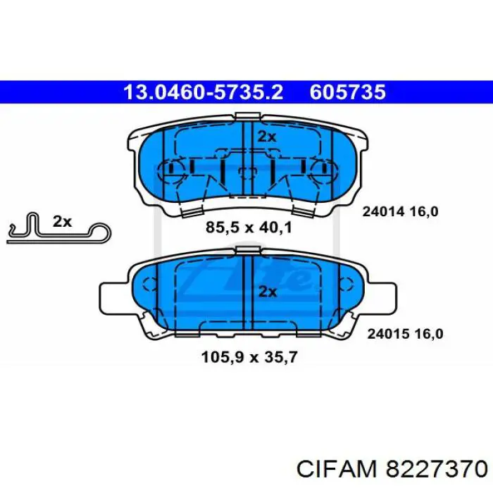 Задні гальмівні колодки 8227370 Cifam