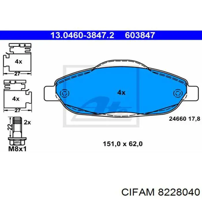 Передні тормозні колодки 8228040 Cifam