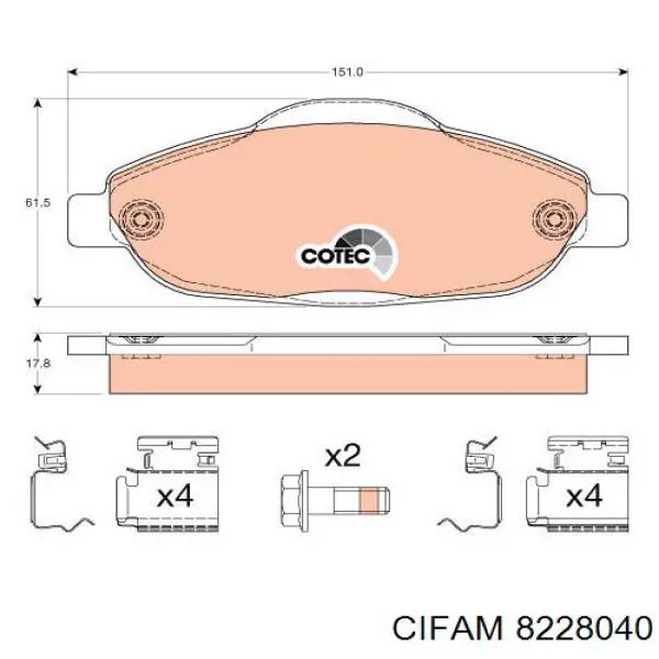 Купити 8228040 Cifam Колодки гальмівні передні, дискові