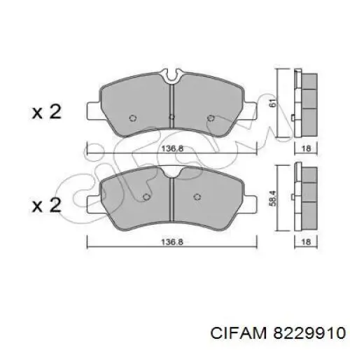 8229910 Cifam Колодки гальмівні задні, дискові