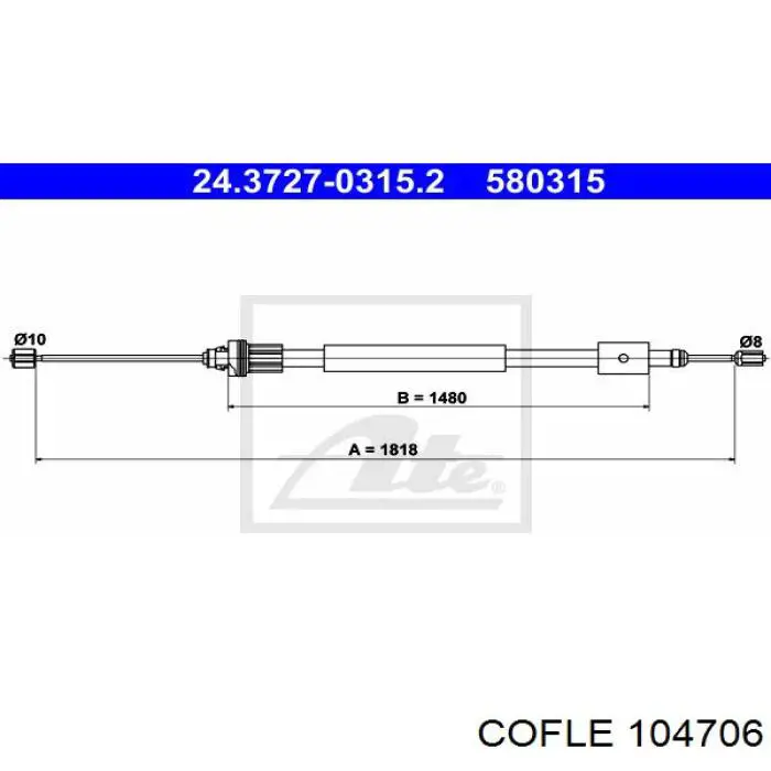 Трос стоянкового гальма задній правий Cofle 104706 ціна, від 9.27 USD