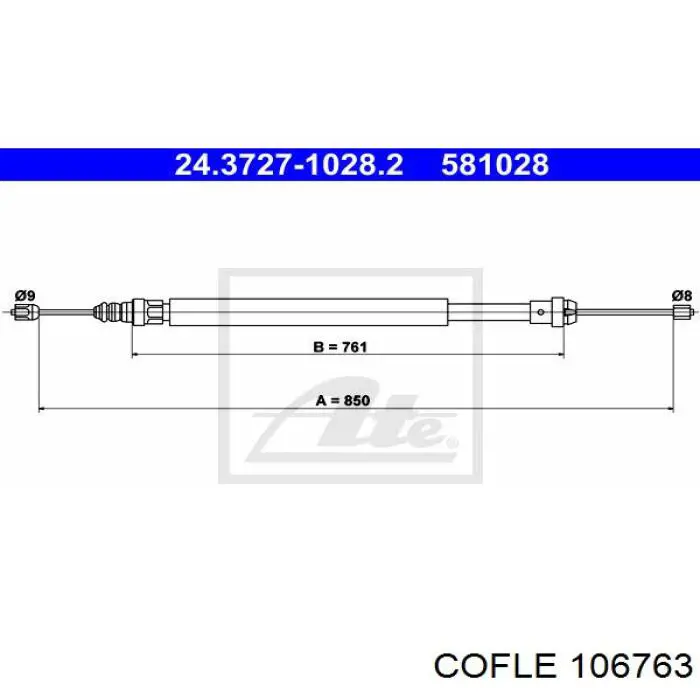 Трос стоянкового гальма задній лівий Cofle 106763 ціна, від 7.58 USD
