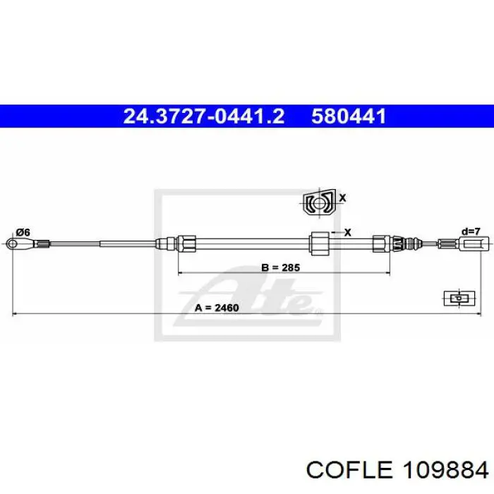 Трос ручного гальма передній 109884 Cofle