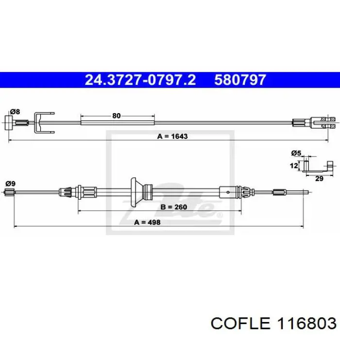 Трос ручника проміжний Cofle 116803
