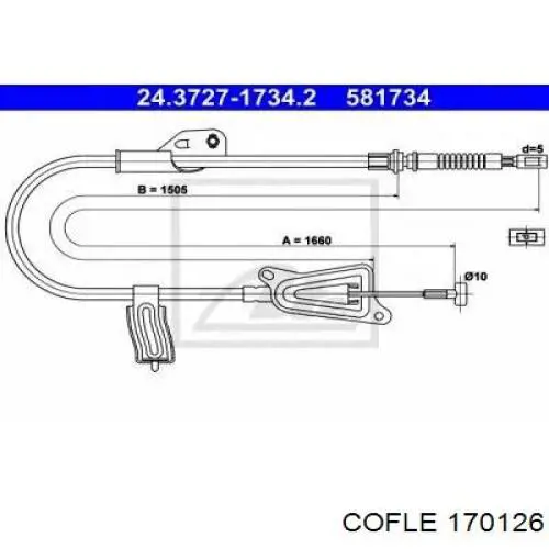 Трос стоянкового гальма задній лівий Cofle 170126 ціна, від 23.48 USD