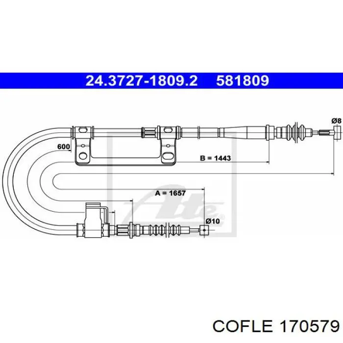 Трос ручного гальма задній, лівий 170579 Cofle