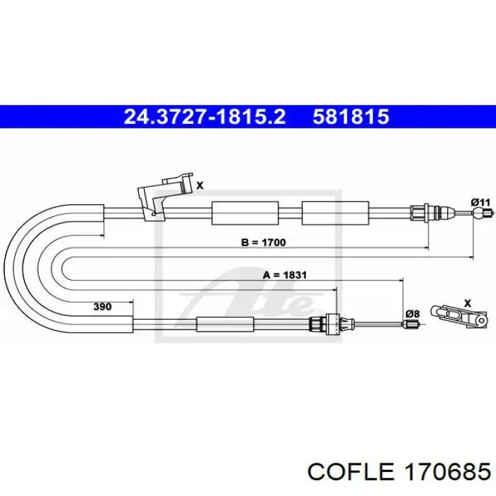 Трос стоянкового гальма задній лівий Cofle 92170685 ціна, від 20.96 USD