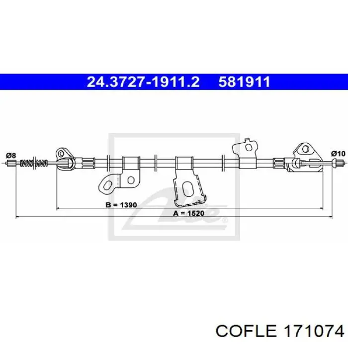 Трос ручного гальма задній, лівий 171074 Cofle