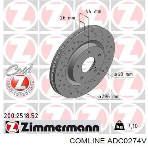 Диск переднього гальма Comline ADC0274V ціна, від 48.65 USD