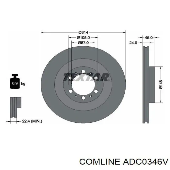 ADC0346V Comline диск гальмівний передній