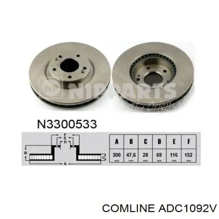 Диск переднього гальма Comline ADC1092V ціна, від 44.92 USD