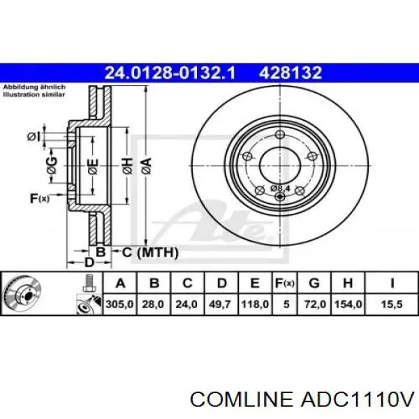 Диск гальмівний передній Comline ADC1110V