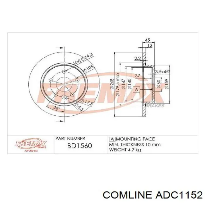 Диск гальмівний задній Comline ADC1152