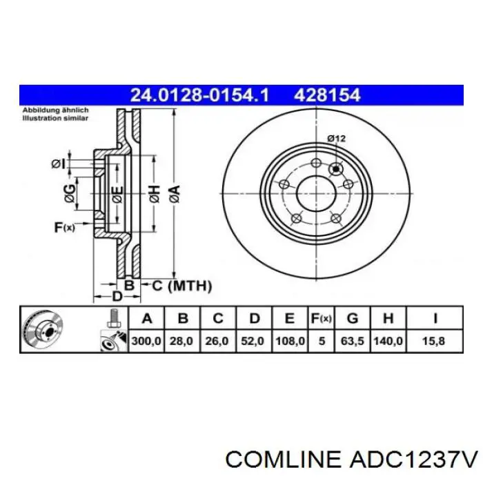 Диск переднього гальма Comline ADC1237V ціна, від 46.76 USD