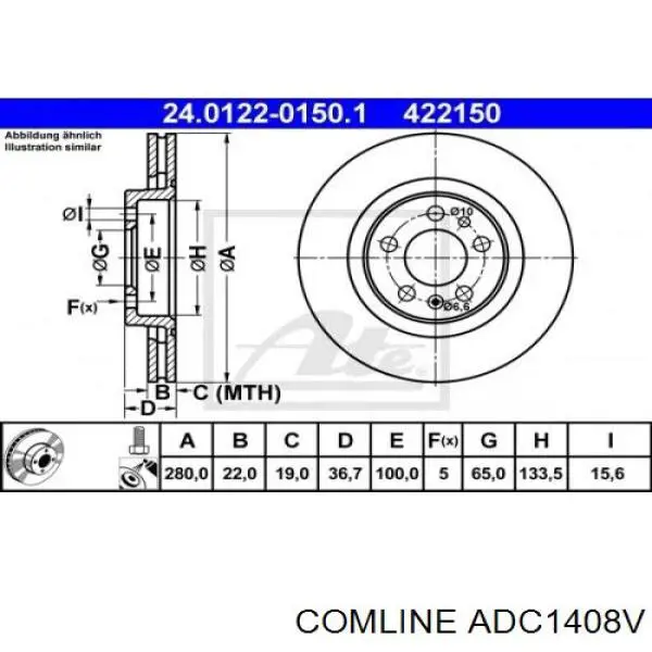 Гальмівні диски передні ADC1408V Comline