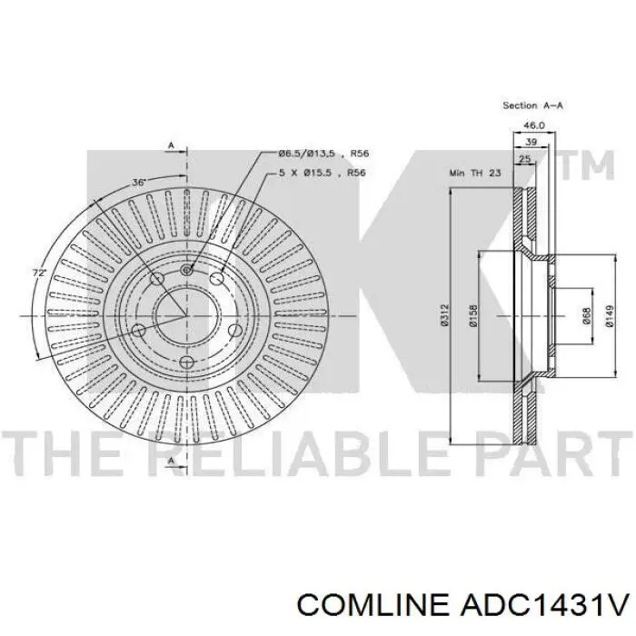 ADC1431V Comline Гальмо дискове переднє
