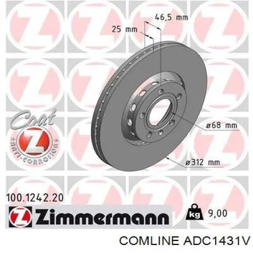 Диск переднього гальма Comline ADC1431V ціна, від 44.36 USD