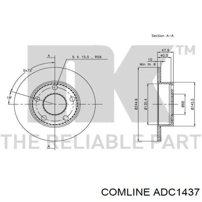 ADC1437 Comline диск гальмівний задній