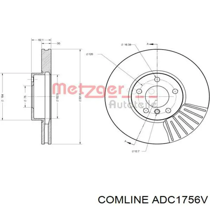 Диск гальмівний передній Comline ADC1756V