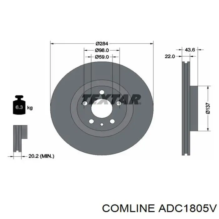 Диск переднього гальма Comline ADC1805V ціна, від 31.59 USD