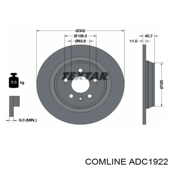 ADC1922 Comline диск гальмівний задній