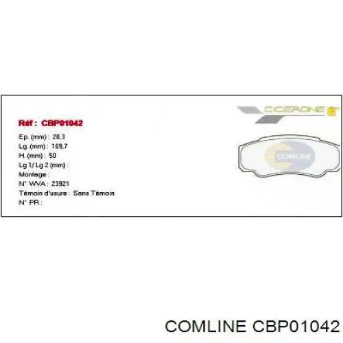 CBP01042 Comline колодки гальмові задні, дискові