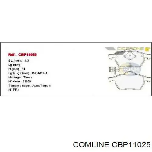 CBP11025 Comline Передні гальмівні колодки