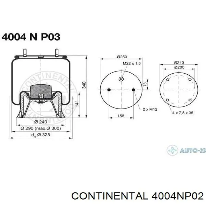Пневмоподушка/Пневморессора моста Continental/Siemens 4004NP02 ціна, від 48.00 USD
