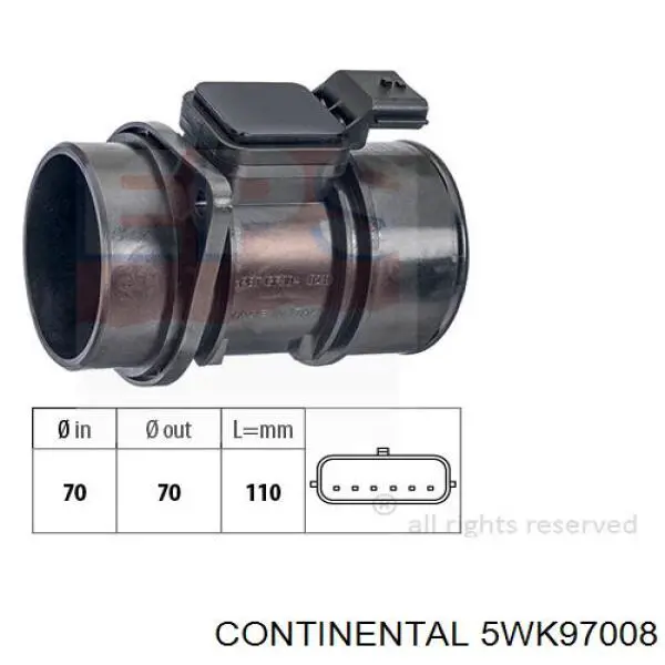 Датчик масової витрати повітря Continental/Siemens 5WK97008 ціна, від 42.94 USD