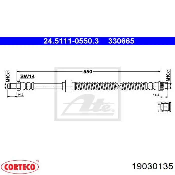 Шланг гальмівний передній 19030135 Corteco