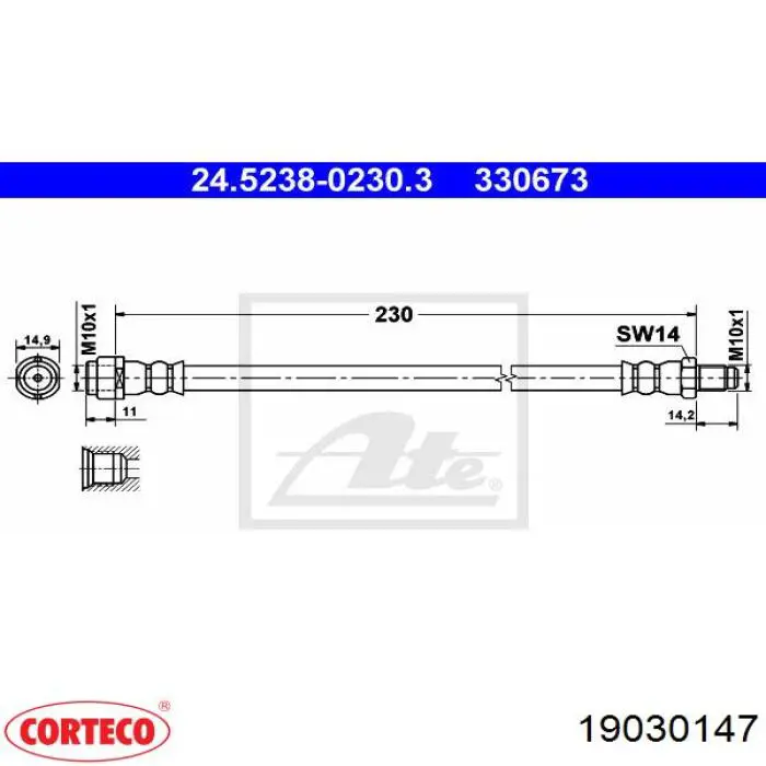 Шланг гальмівний задній 19030147 Corteco