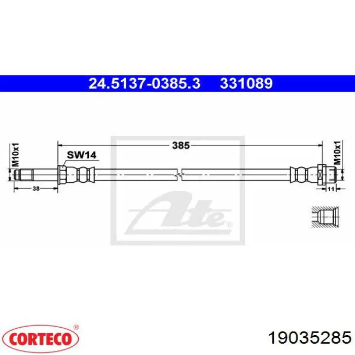 Шланг гальмівний передній Corteco 19035285 ціна, від 10.14 USD