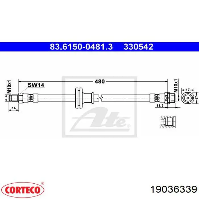 Шланг гальмівний передній Corteco 19036339 ціна, від 15.27 USD