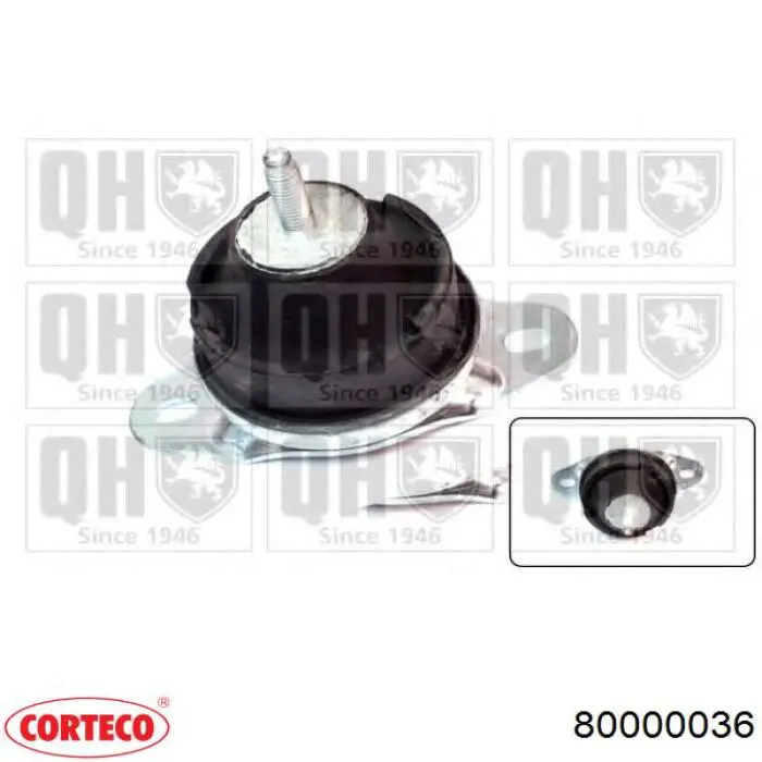 Подушка (опора) двигуна, права 80000036 Corteco
