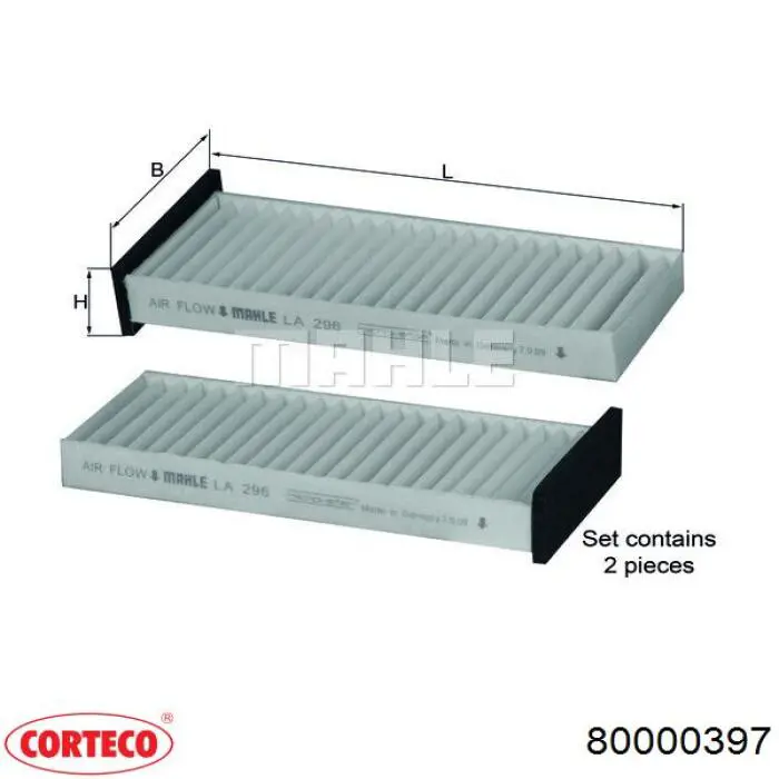 80000397 Corteco Внутрішньосалонний фільтр
