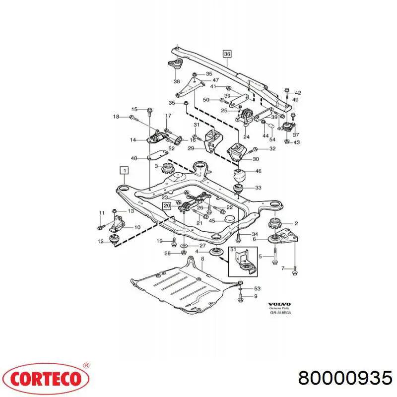 Подушка (опора) двигуна, нижня 80000935 Corteco