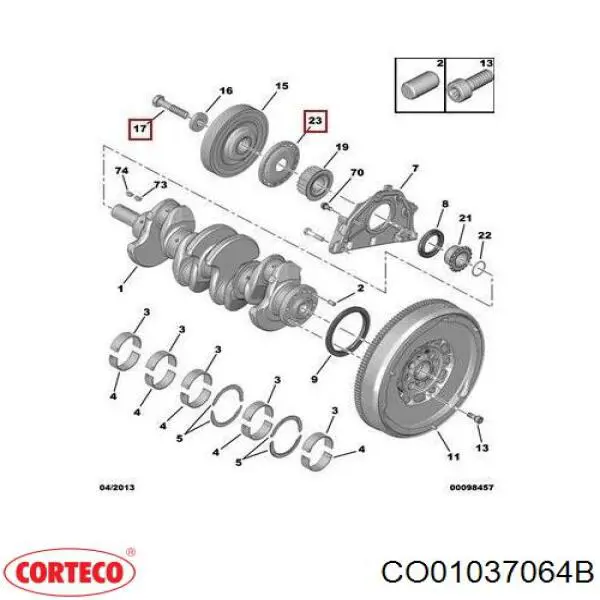 Зубчастий вінець датчика положення колінвала CO01037064B Corteco