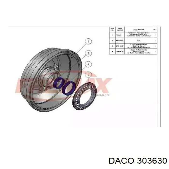 Барабан гальмівний задній 303630 Daco