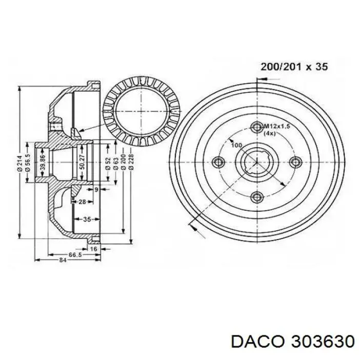 Барабан гальмівний задній Daco 303630 ціна, від 22.94 USD