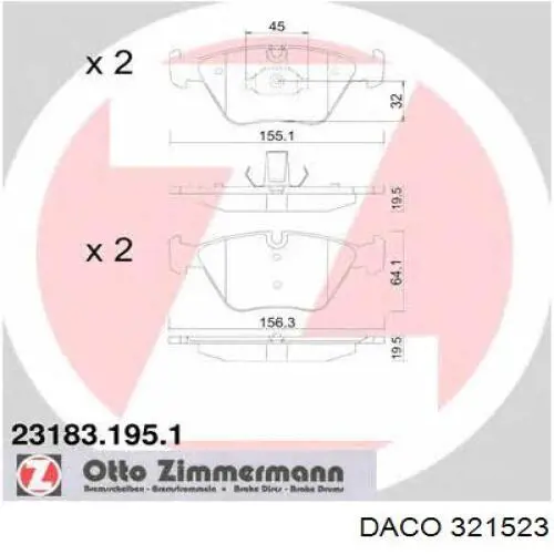 321523 Daco Передні гальмівні колодки