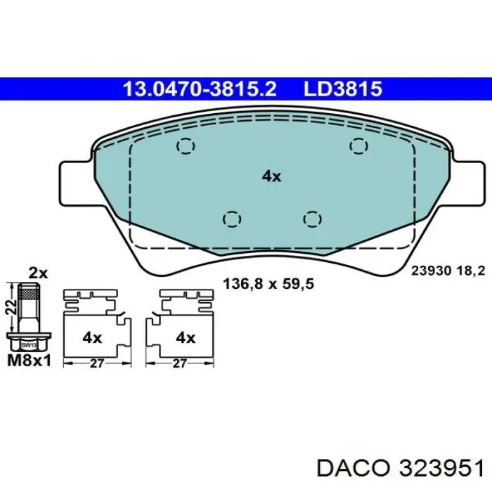 323951 Daco Передні гальмівні колодки