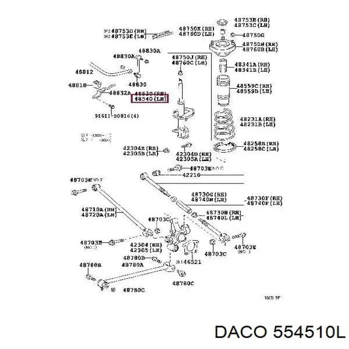 Амортизатор задній, лівий 554510L Daco