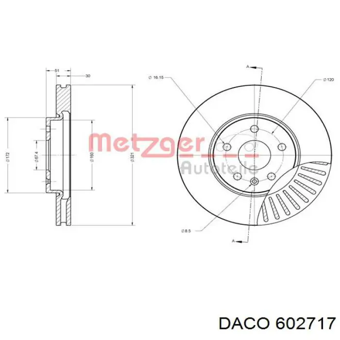 Диск гальмівний передній 602717 Daco