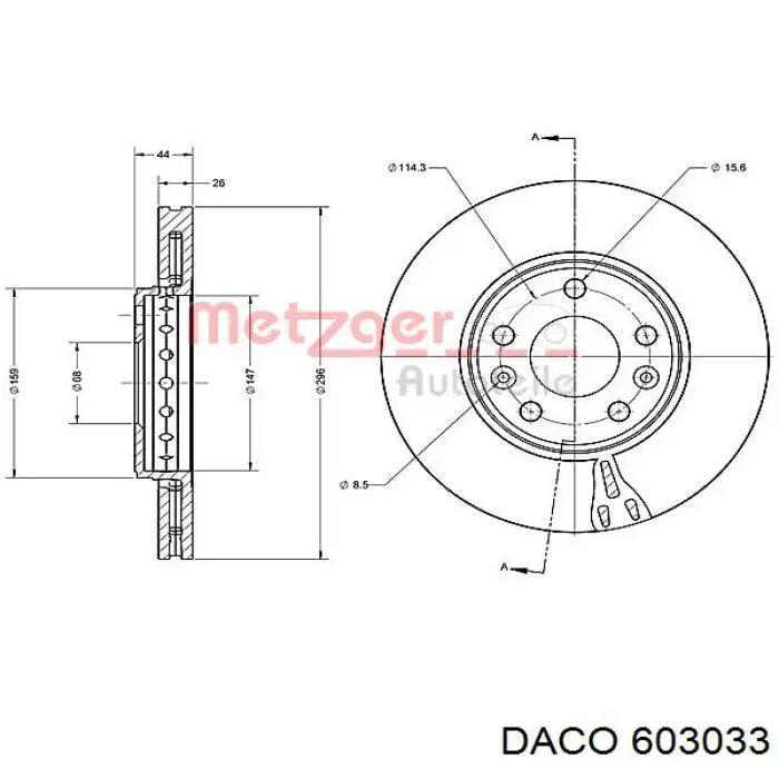 Диск переднього гальма Daco 603033 ціна, від 52.21 USD