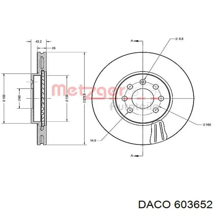 Диск переднього гальма Daco 603652 ціна, від 39.46 USD