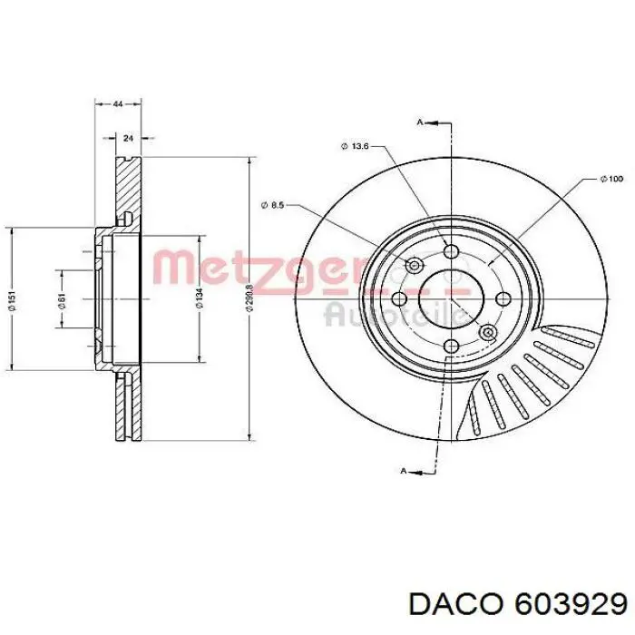 Диск переднього гальма Daco 603929 ціна, від 46.43 USD
